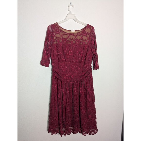 Kiyonna Womens Dress Lace Red Burgundy Maroon Christmas Holiday Plus Size 3X - Picture 2 of 12